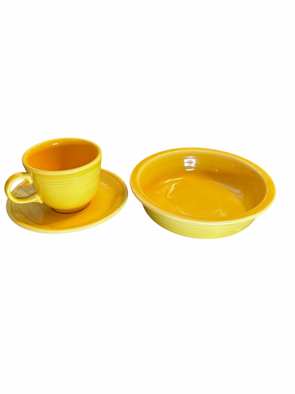 Fiesta Sunflower Yellow Cup Saucer & 7” Coupe Soup Bowl 3 Piece Set USA